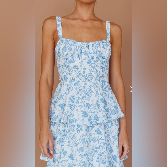 Selfie Leslie Provence Bloom Blue Floral Tiered Midi Dress S - Picture 5 of 8